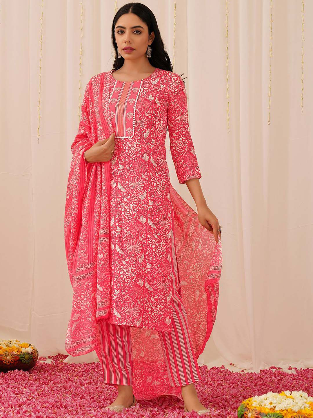 Printed Gotta Patti Kurta With Trousers & Dupatta