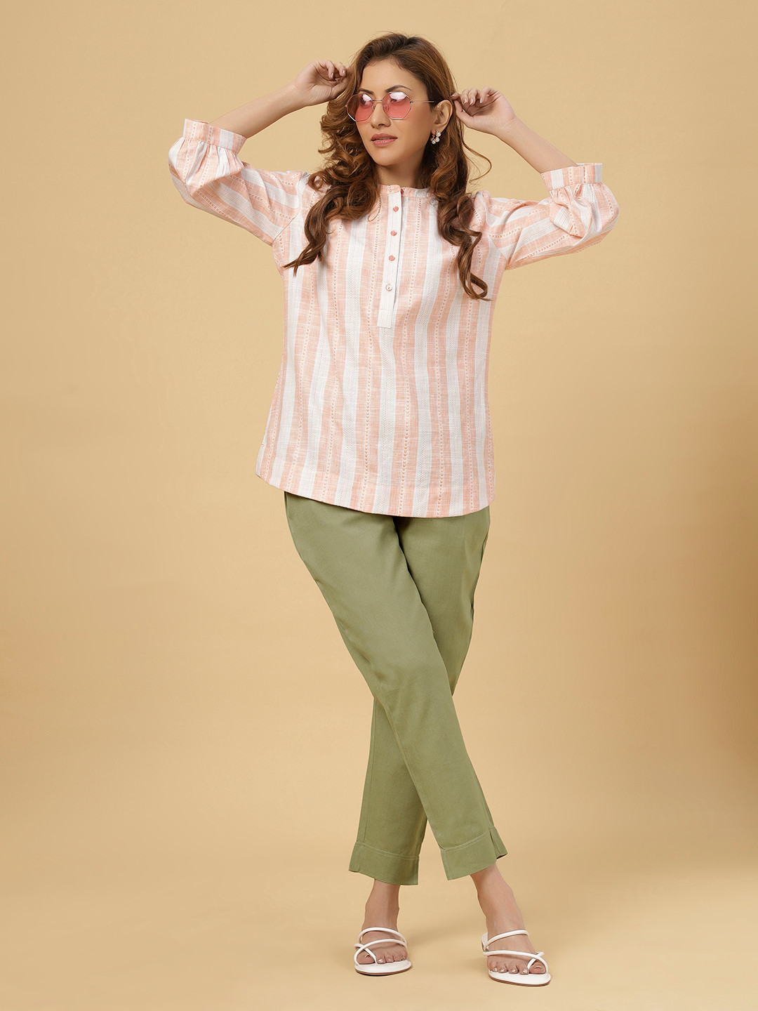 Buy Bottoms.love Women Comfort Cigerette Fit Cotton Linen Mid Rise ...