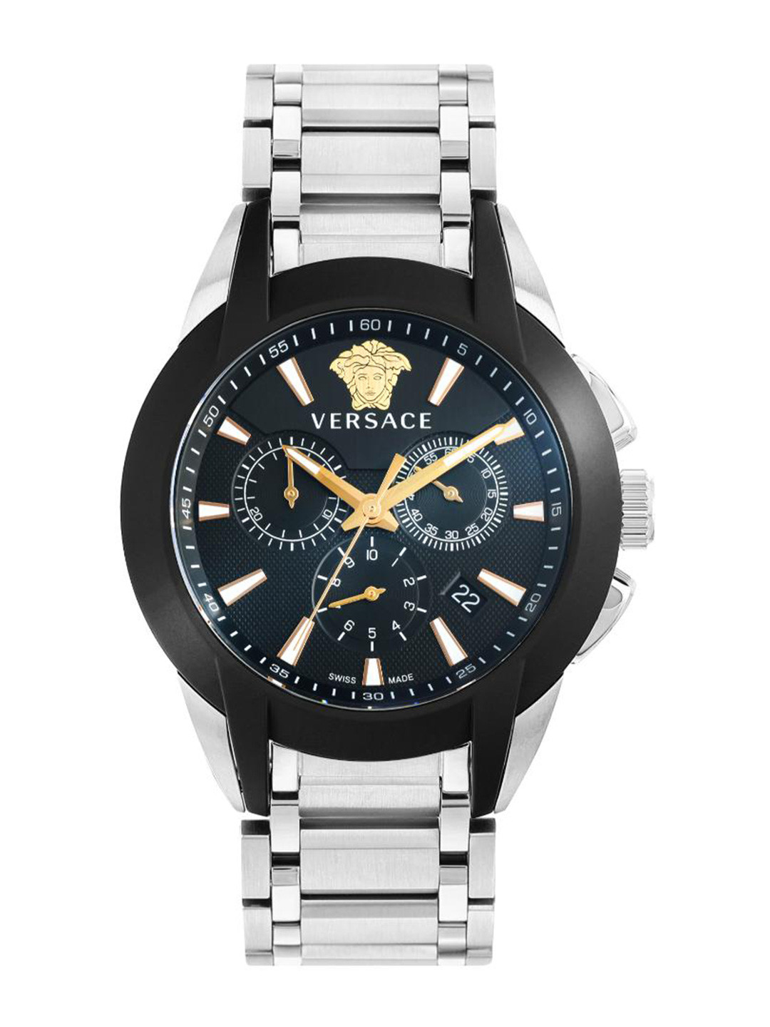 Versace Mini Virtus Quartz White Dial Gold Steel Strap Watch For Men - VET300221
