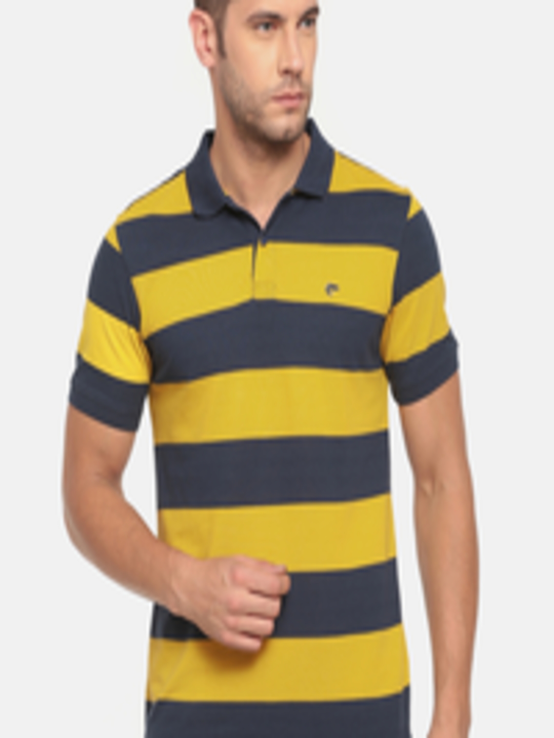 Buy Ruggers Yellow & Navy Blue Striped Polo T Shirt - Tshirts for Men ...