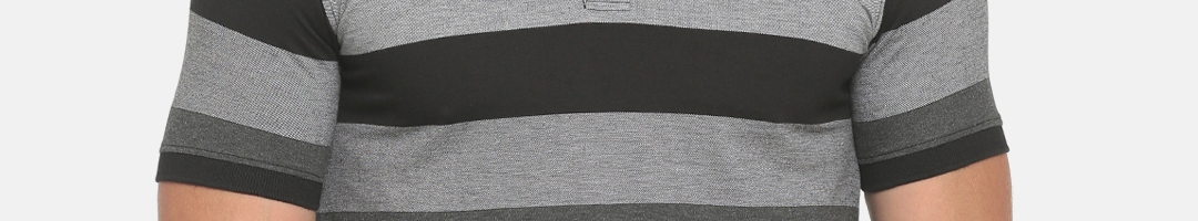 Buy Ruggers Men Charcoal Grey & Black Striped Polo Collar T Shirt ...