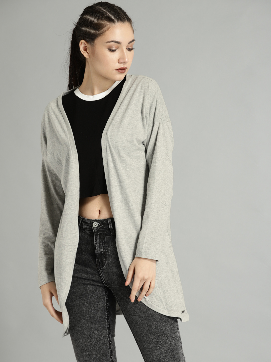 Buy Roadster Grey Solid Open Front Shrug Shrug for Women 3076813 Myntra