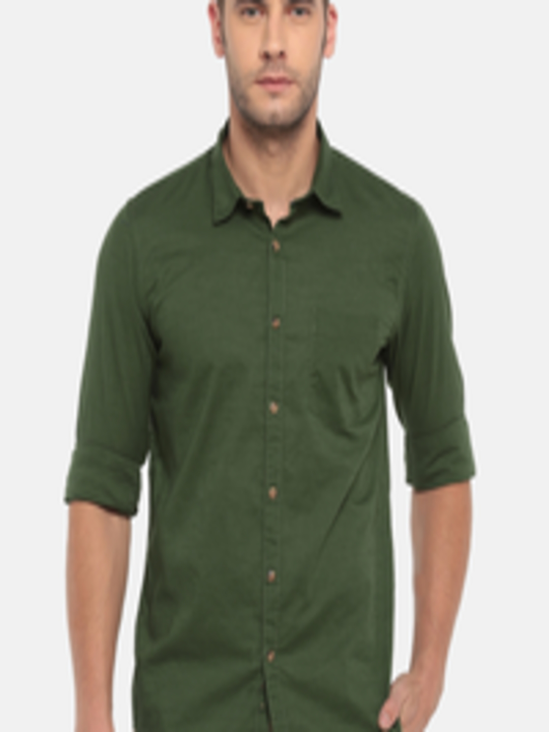 Buy Ruggers Men Green Contemporary Regular Fit Solid Casual Shirt ...