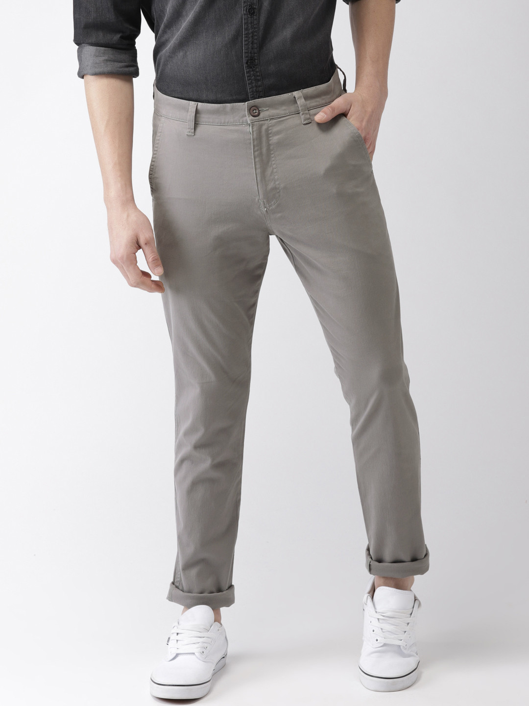 Buy HIGHLANDER Men Grey Slim Fit Solid Chinos - Trousers for Men ...