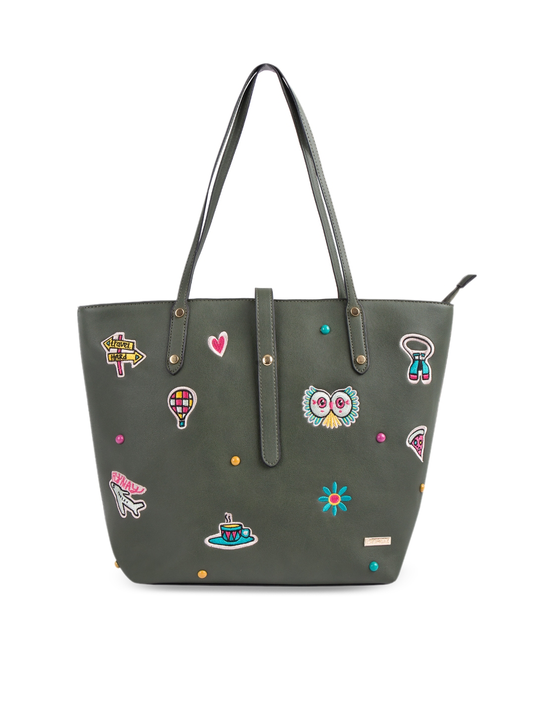 Buy Chumbak Olive Green Embellished Tote Bag - Handbags for Women ...