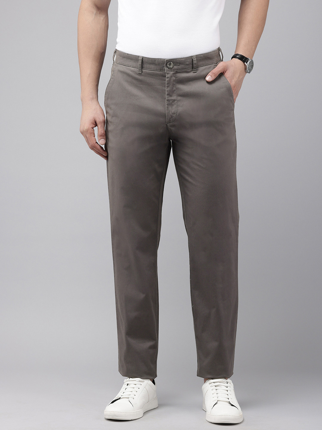 Men's Trousers Chinos Button Pocket Solid Color Comfort Soft Full Length
