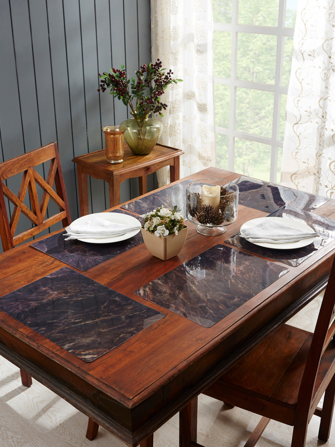 Buy OBSESSIONS Brown & Black Set Of 6 Table Mats Table Placemats for