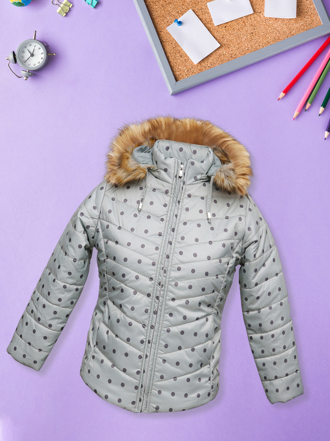Polka Dot Grey Hooded Jacket