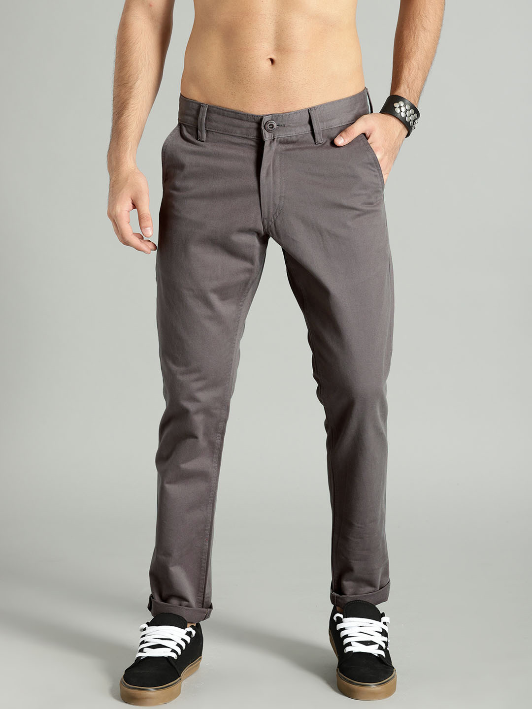 Buy Roadster Men Grey Regular Fit Solid Chinos - Trousers for Men ...