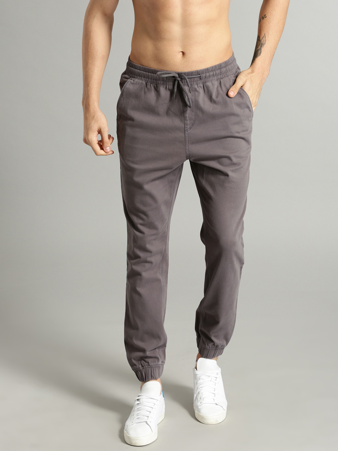 Buy Roadster Men Grey Slim Fit Solid Joggers - Trousers for Men 3081630 ...