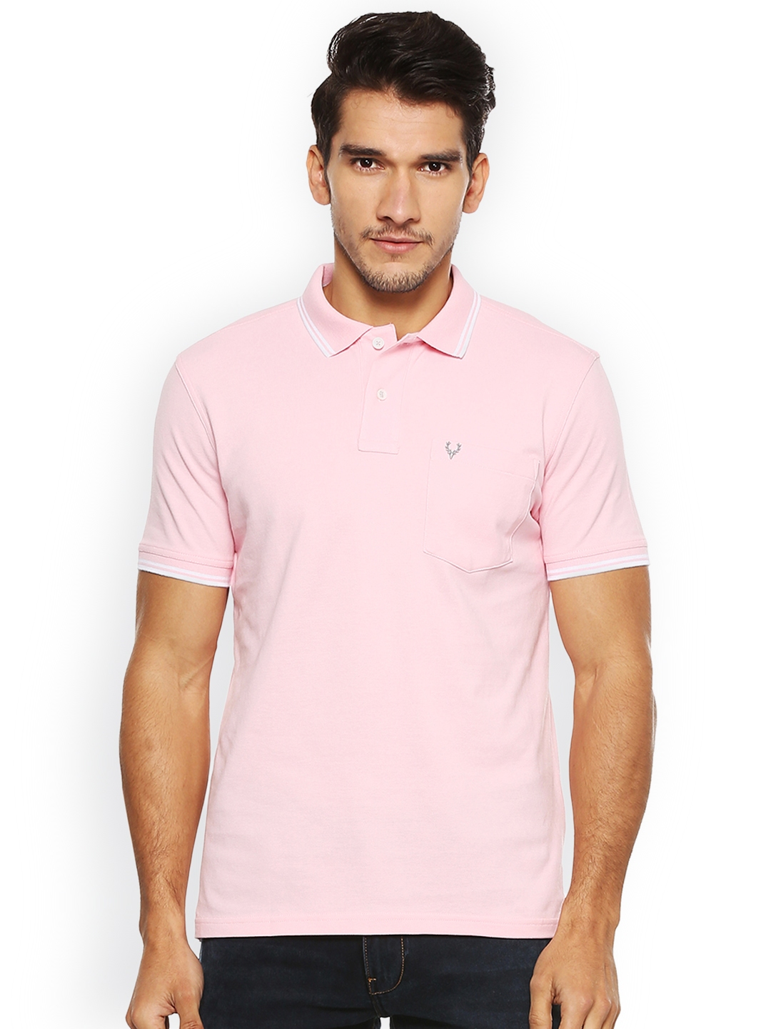 Buy Allen Solly Men Pink Solid Polo Collar Pure Cotton T Shirt ...