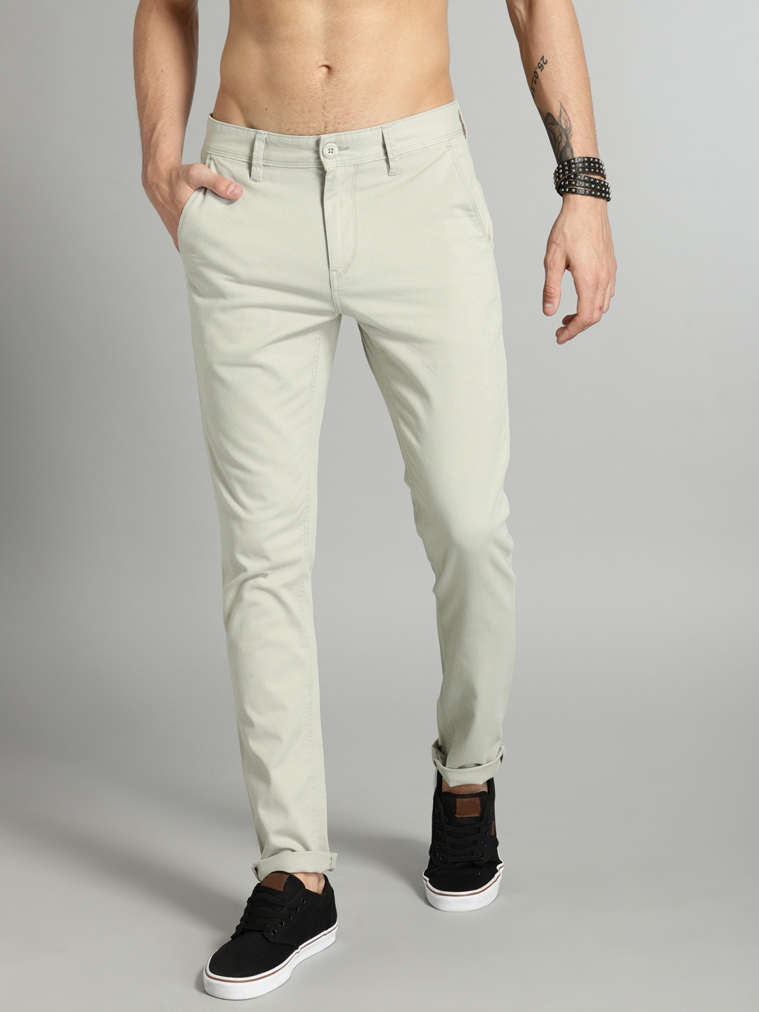 Buy Roadster Men Grey Slim Fit Solid Chinos - Trousers for Men 3081647 ...