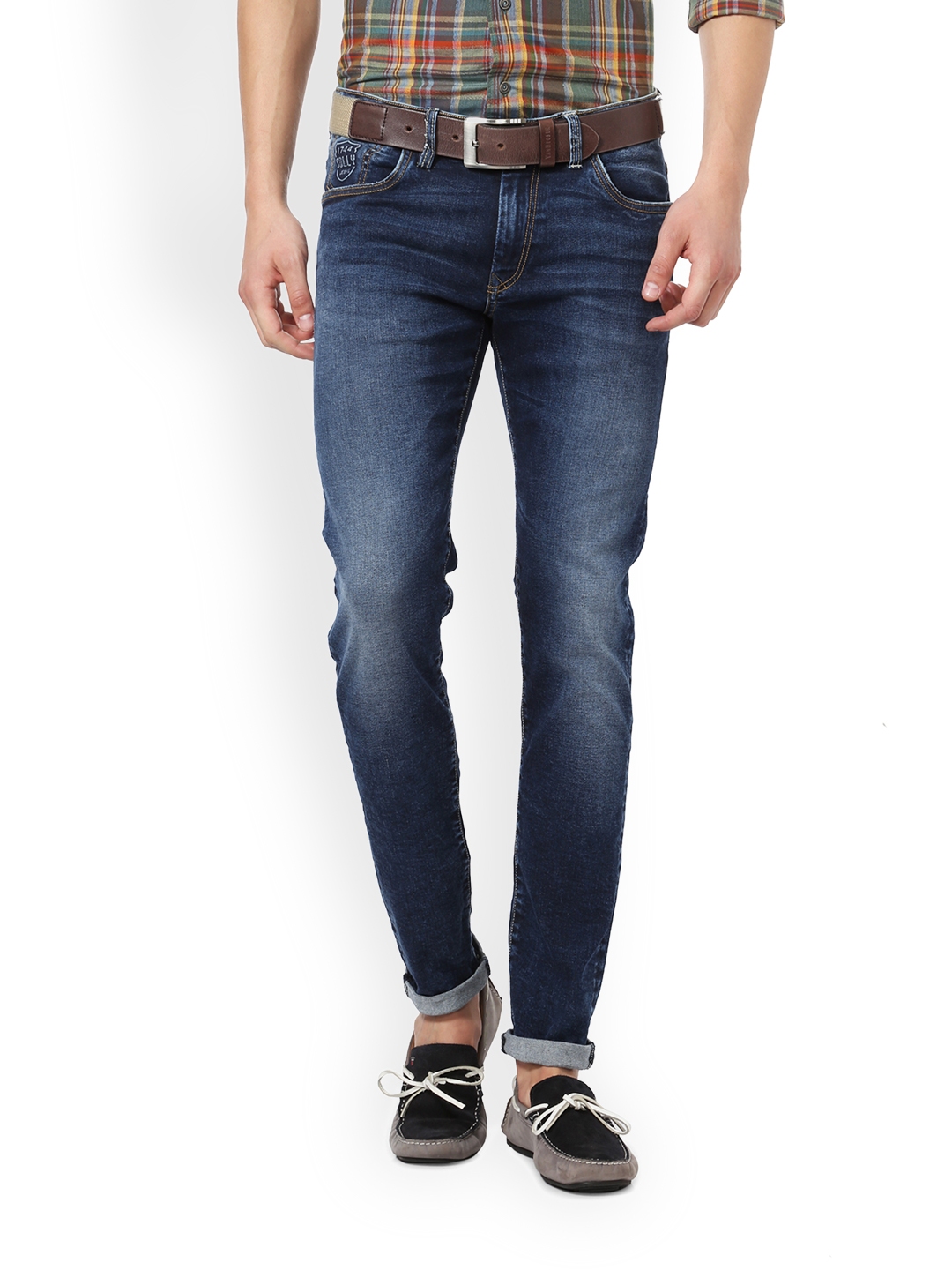 Buy Allen Solly Men Navy Blue Skinny Fit Low Rise Clean Look Jeans ...