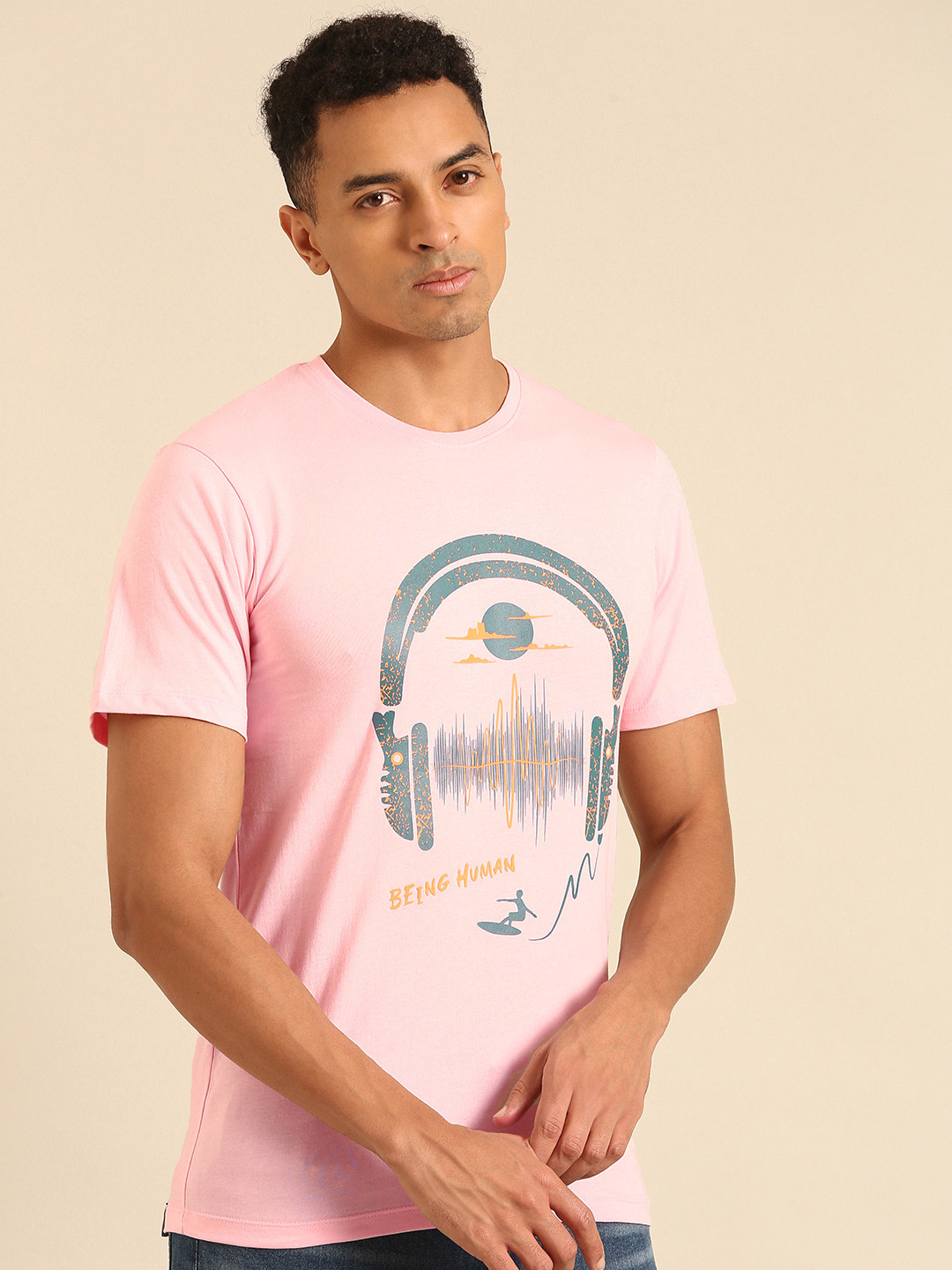 Pink Regular Fit Men's Short Sleeves T-Shirt by Being Human Clothing