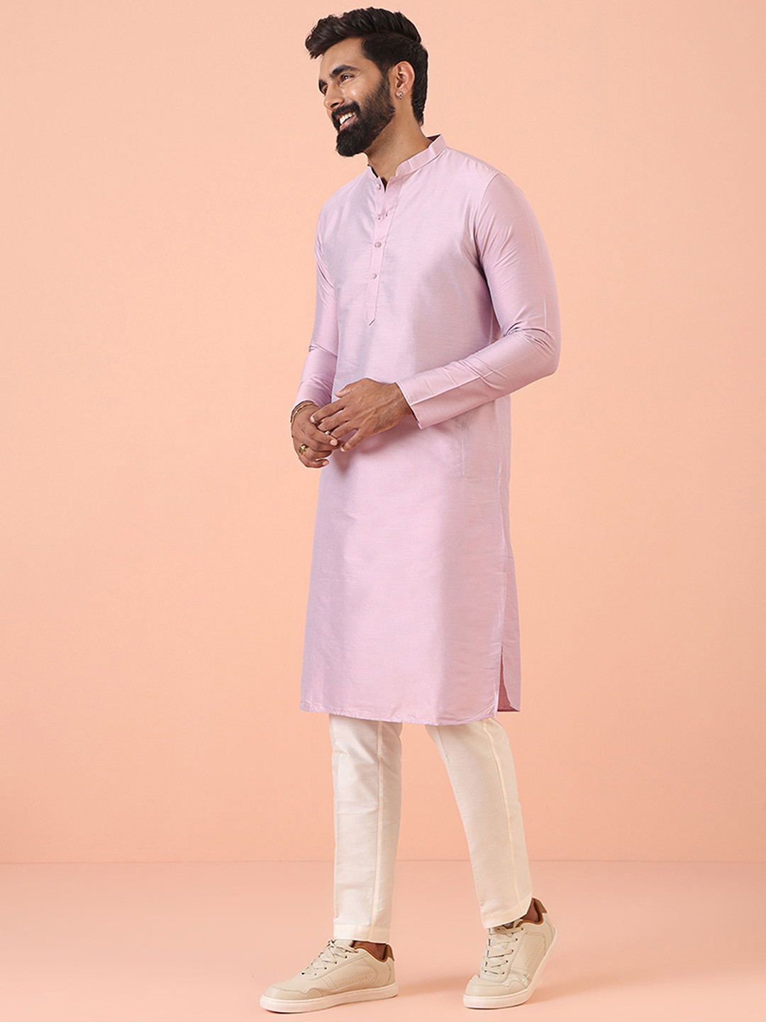 Atasi Mandarijn kraag Heren Kurta Shirt Solid Katoen Flex Lange
