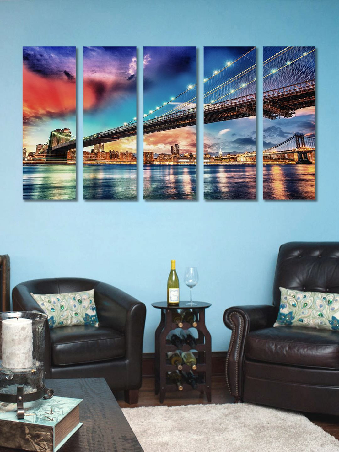 Buy 999Store Multicoloured Set Of 5 Printed City Clock Tower Wall Art