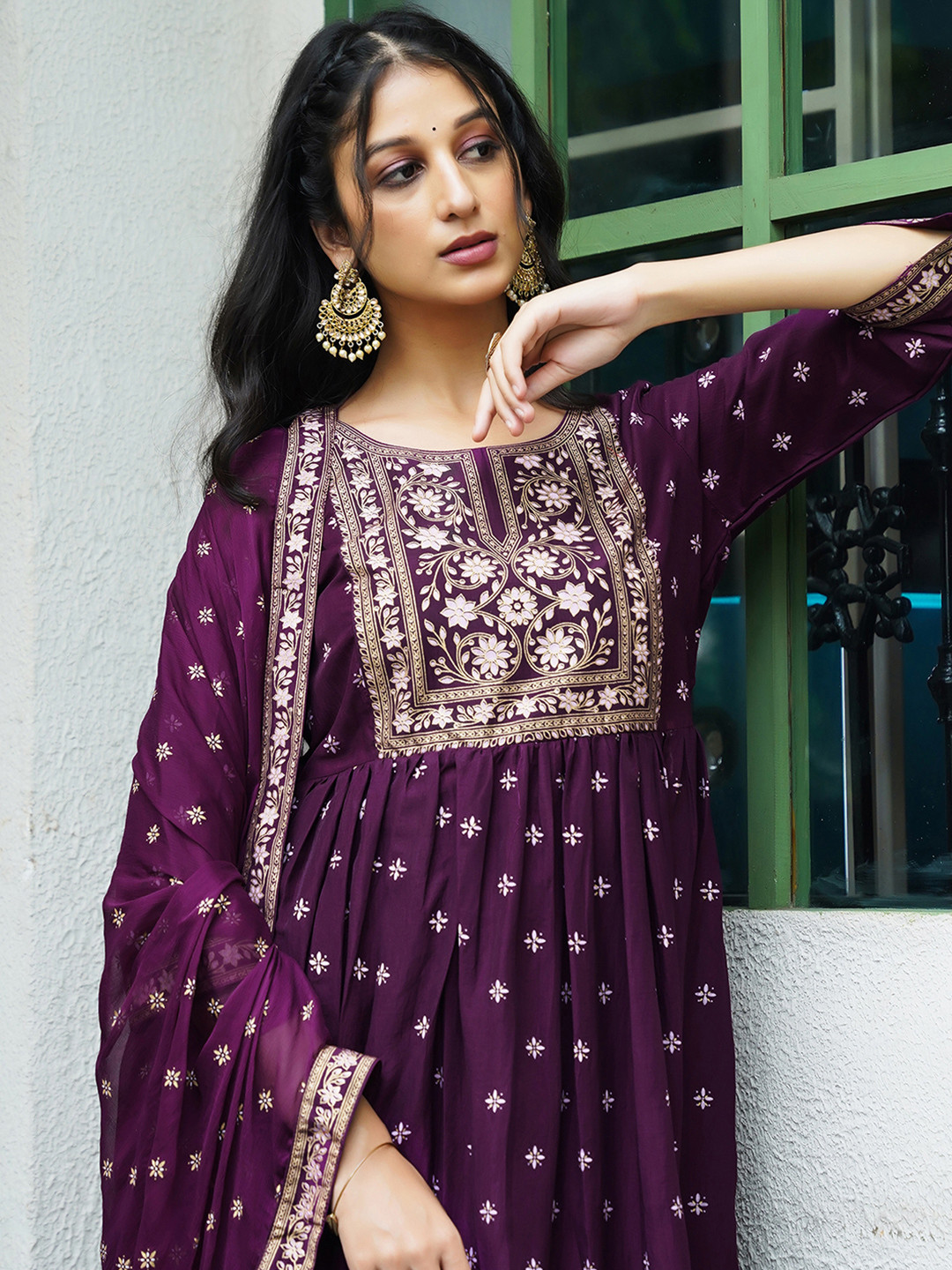 Women Ethnic Motifs Embroidered Anarkali Kurta with Trousers & Dupatta