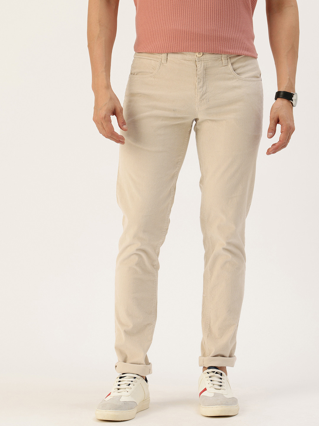 Buy Parx Men Low Rise Tapered Fit Corduroy Trousers - Trousers for Men ...