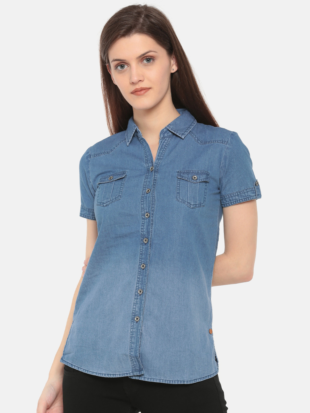 Buy Deal Jeans Women Blue Regular Fit Faded Denim Casual Shirt Shirts