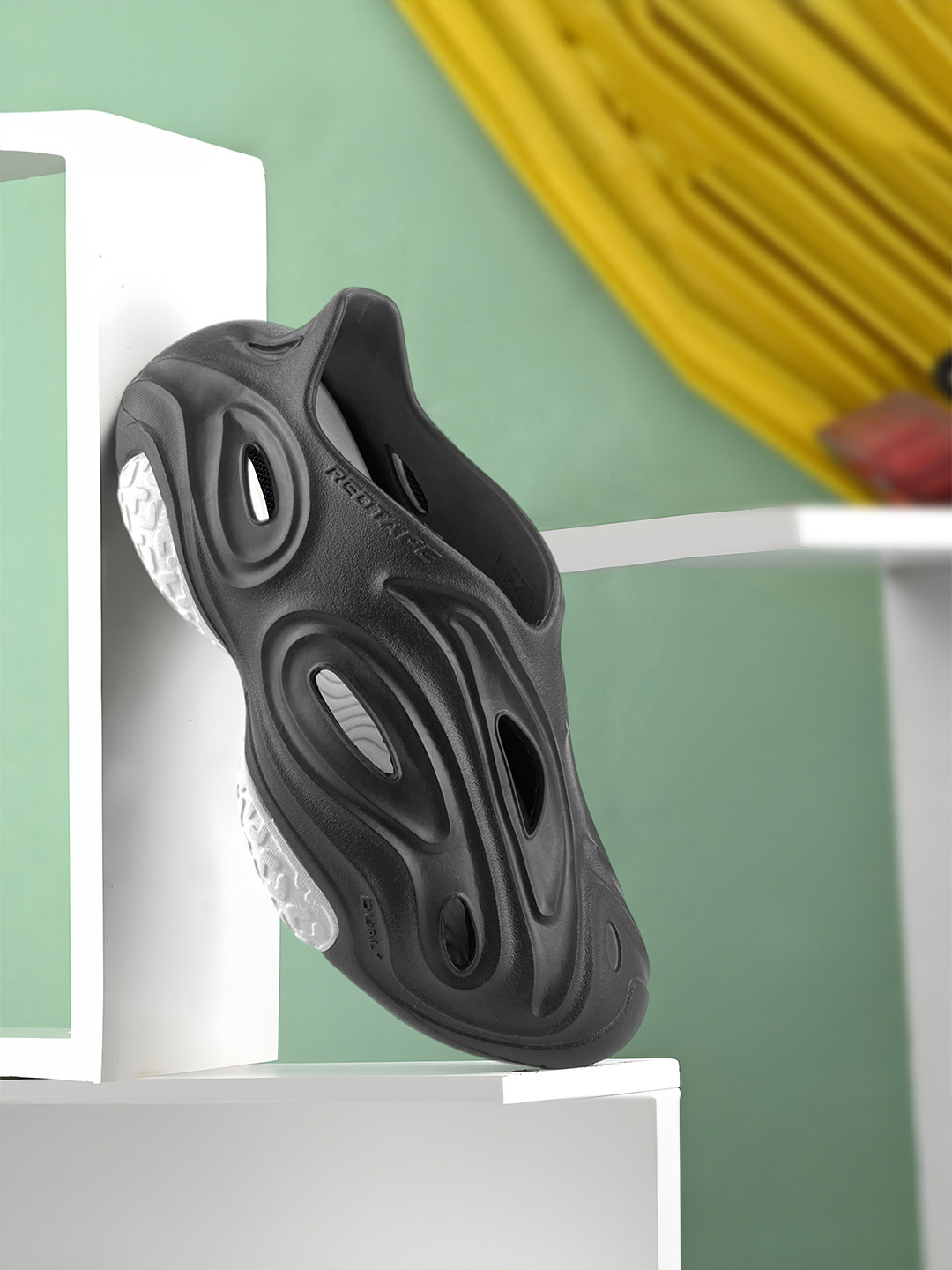 men red tape flip flops