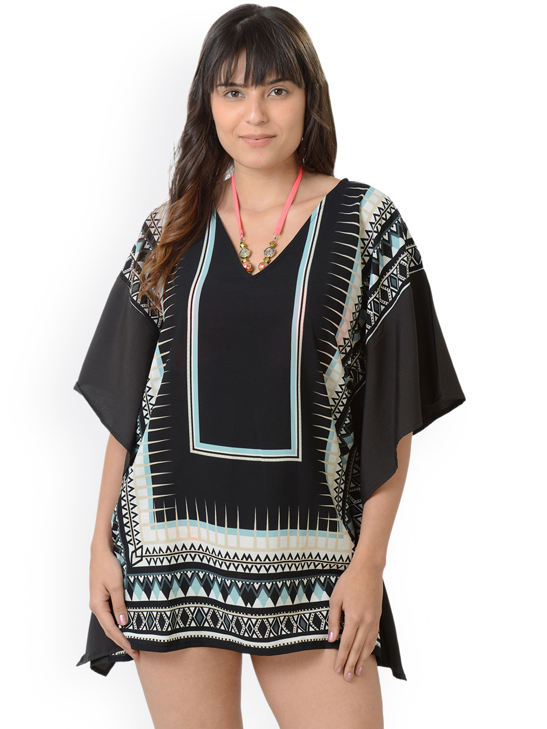 Buy Da Intimo Women Black Printed Kaftan Cover Up Dress Swimwear