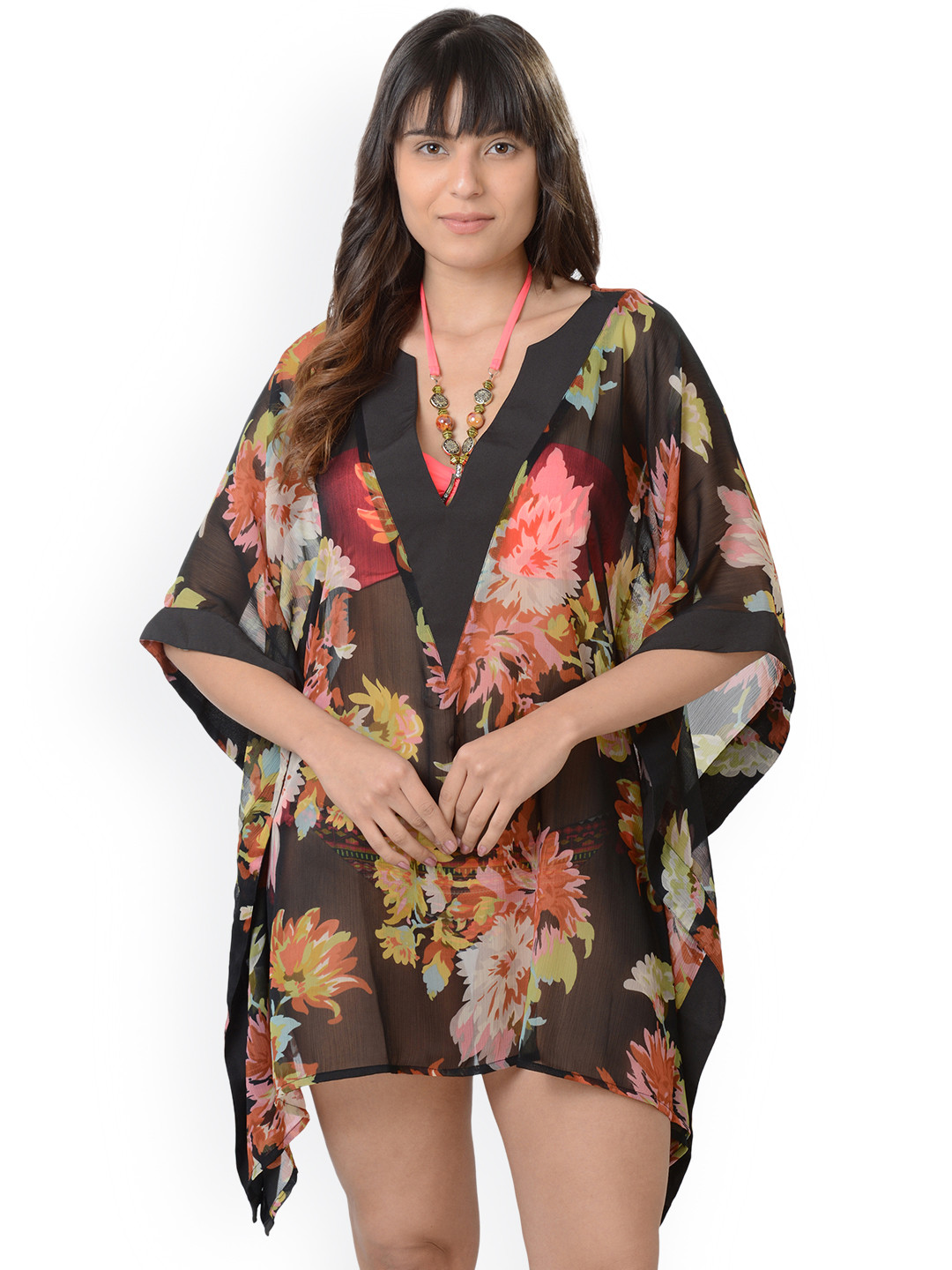 Buy Da Intimo Women Black Printed Kaftan Cover Up Dress Swimwear