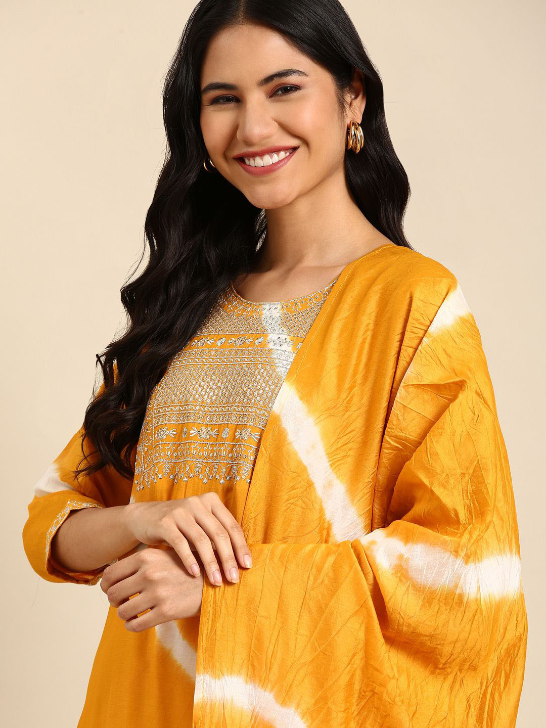 Green Leheriya Cotton Gota Patti  Straight Kurta