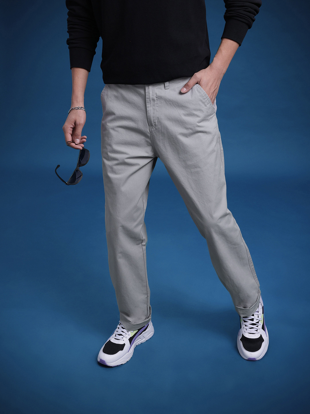 Buy The Roadster Life Co. Men Straight Fit Pure Cotton Chinos ...