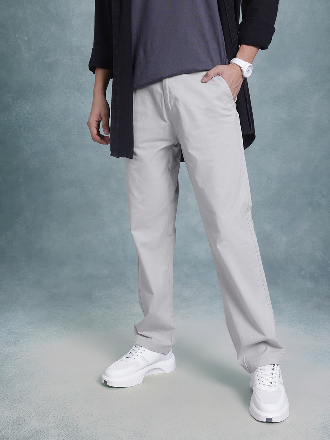 Buy The Roadster Life Co. Men Straight Fit Pure Cotton Chinos ...