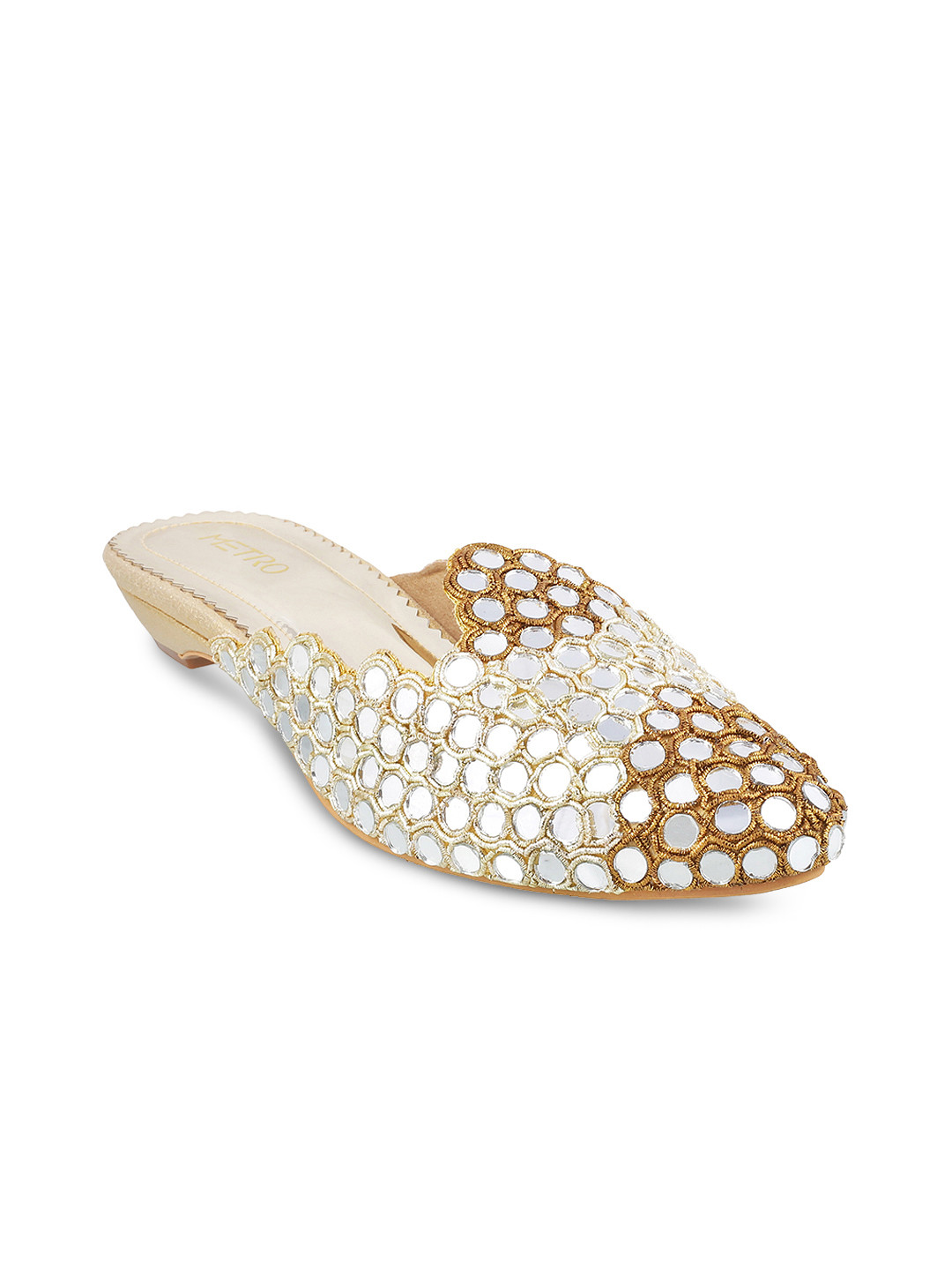 Buy Metro Women Gold Toned Solid Synthetic Mules Flats for Women