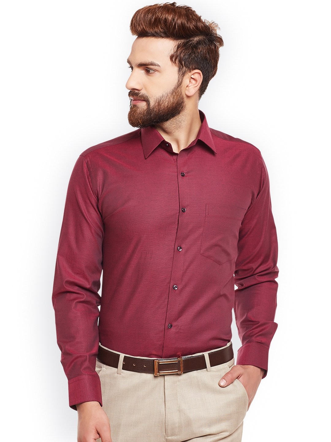 Buy LaMODE Men Maroon Comfort Regular Fit Self Design Formal Shirt ...