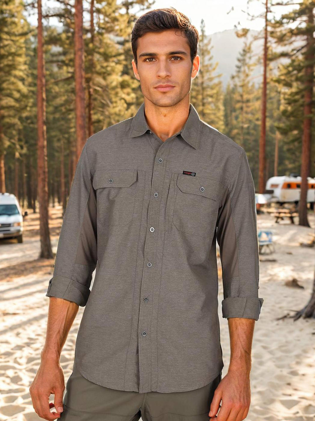 Men's Blue Standard Spread Collar Solid Cotton Casual Shirt