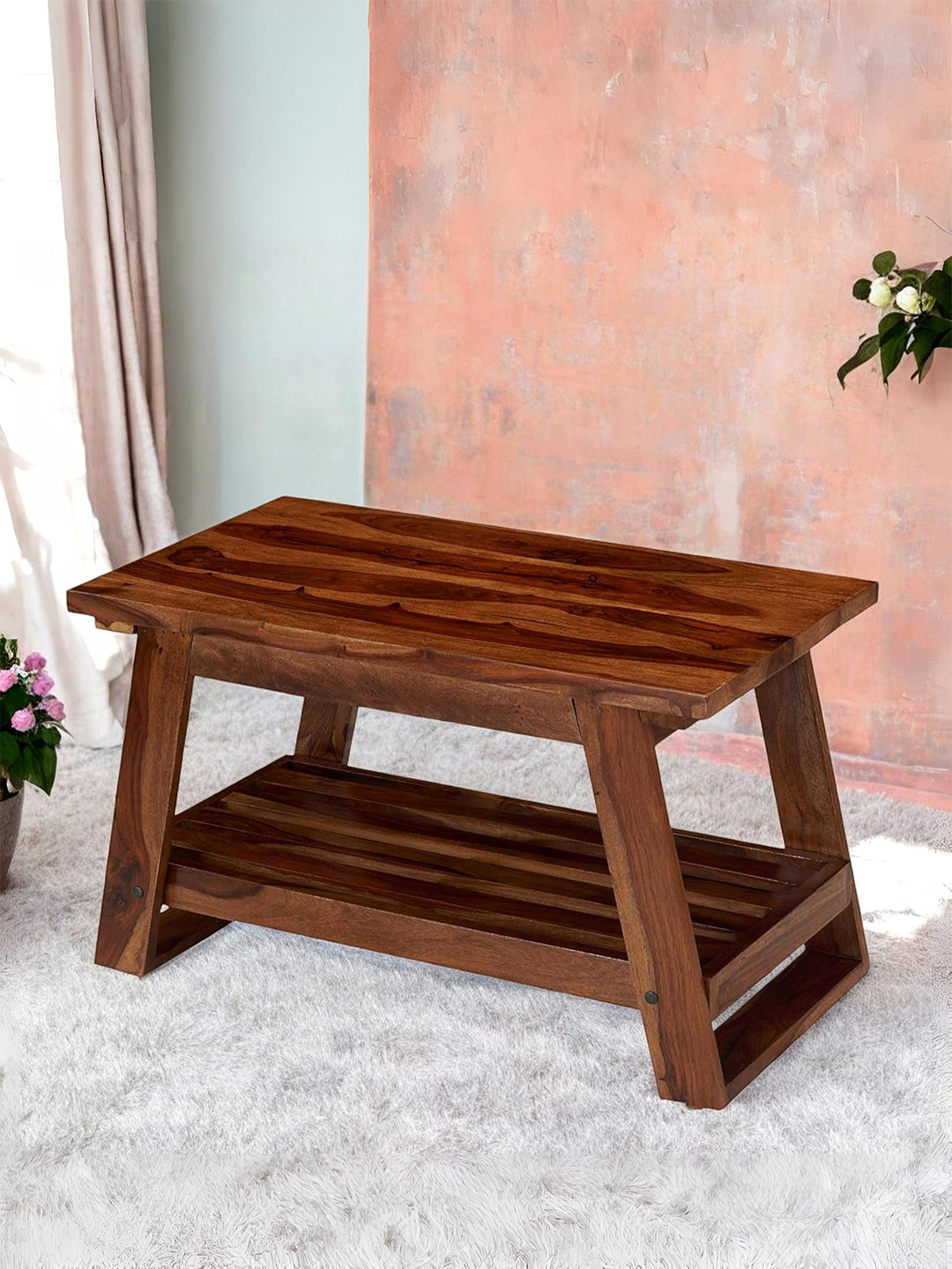 Buy Ikiriya Coffee Brown Wooden Natural Teak Finish Rectangle Coffee Table - Coffee Table for ...