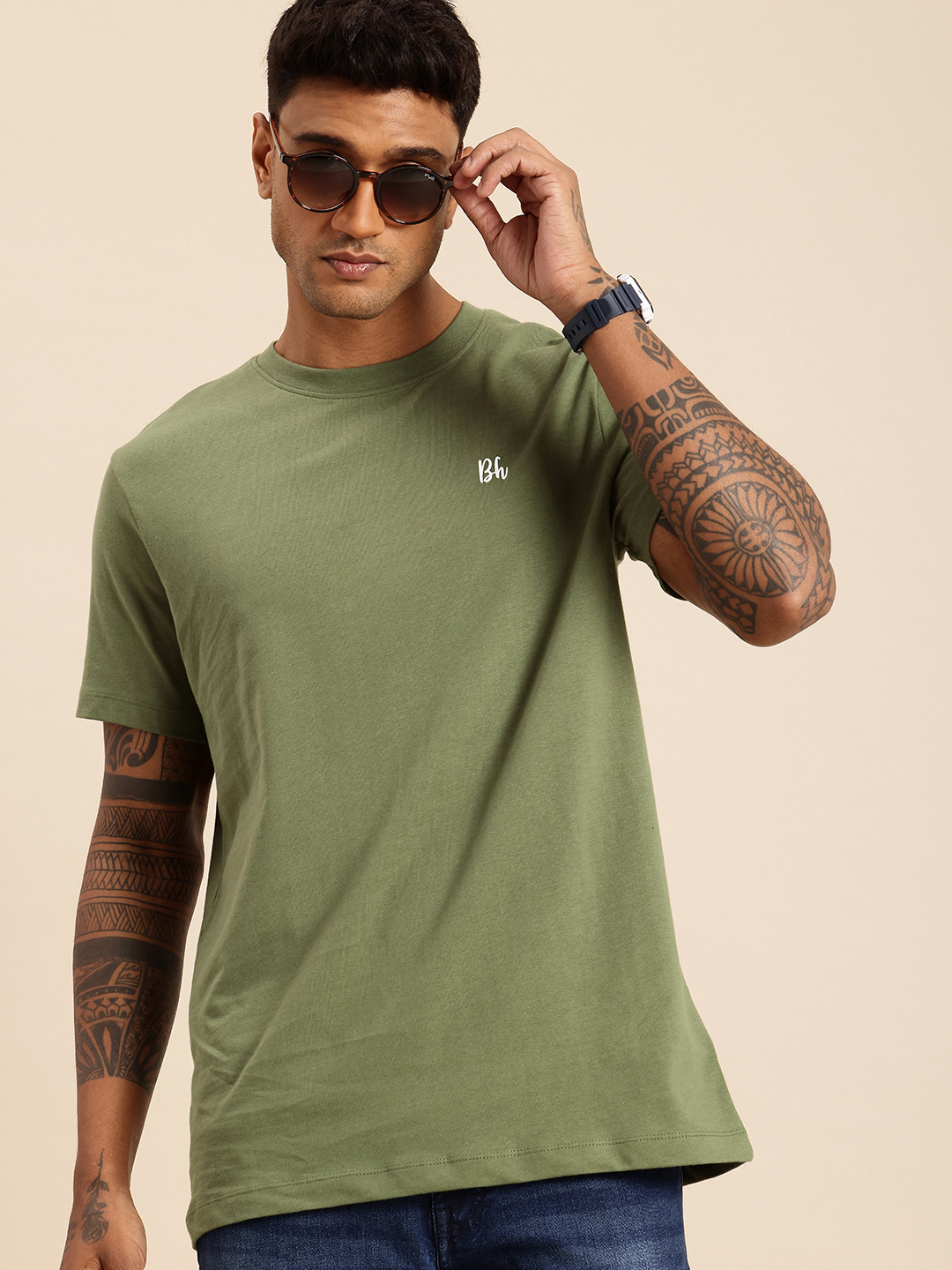 Green Regular Fit Men's Short Sleeves T-Shirt by Being Human Clothing main image 1
