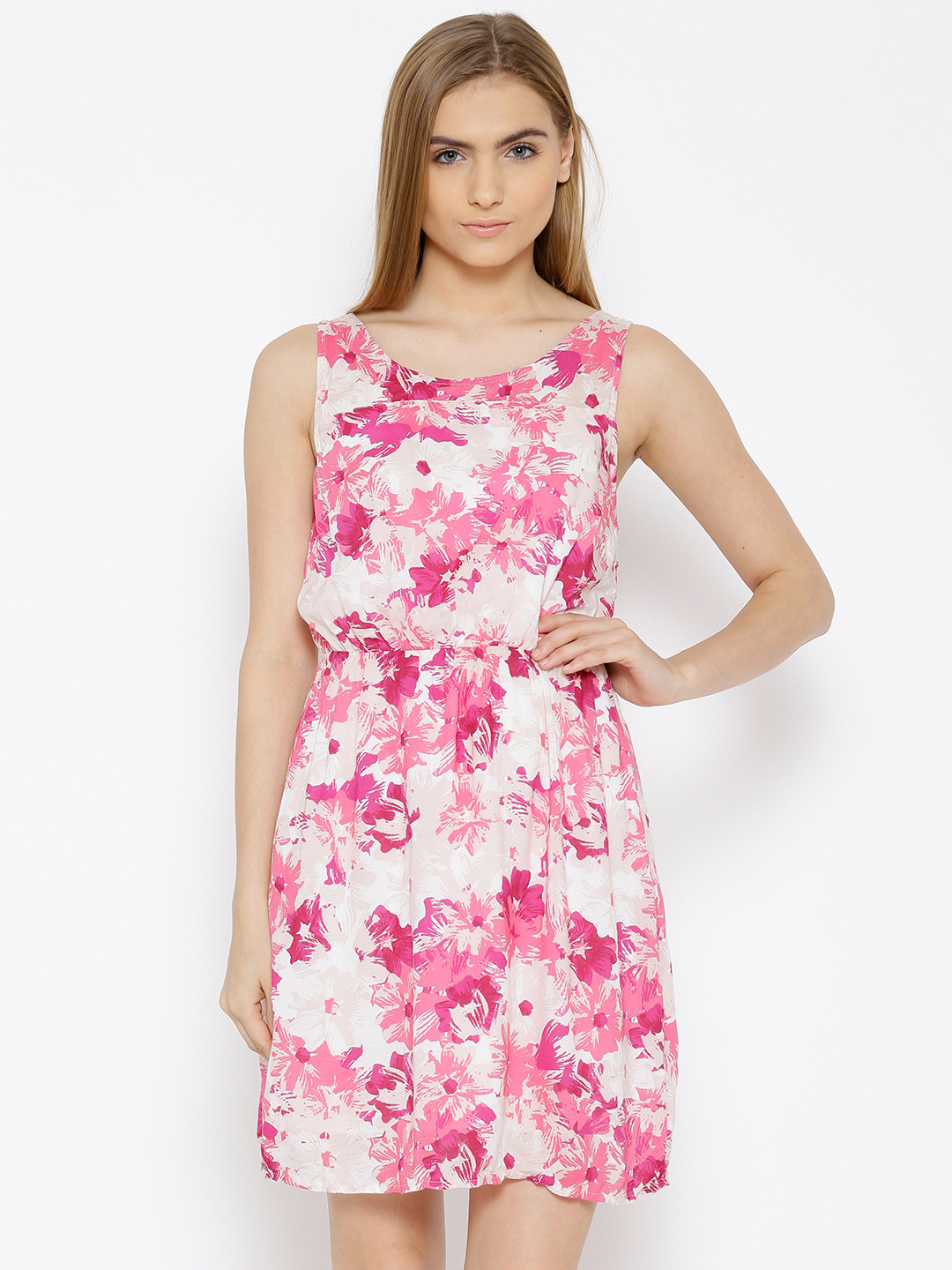 Buy Vero Moda Pink Floral Print Fit & Flare Dress - Dresses for Women ...