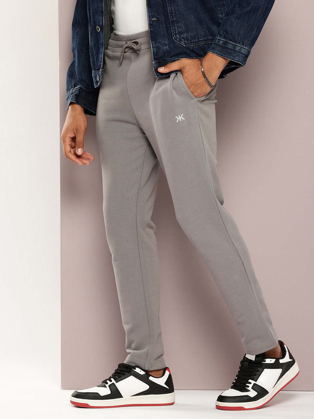 Men'S Peach Checked Cotton Track Pants