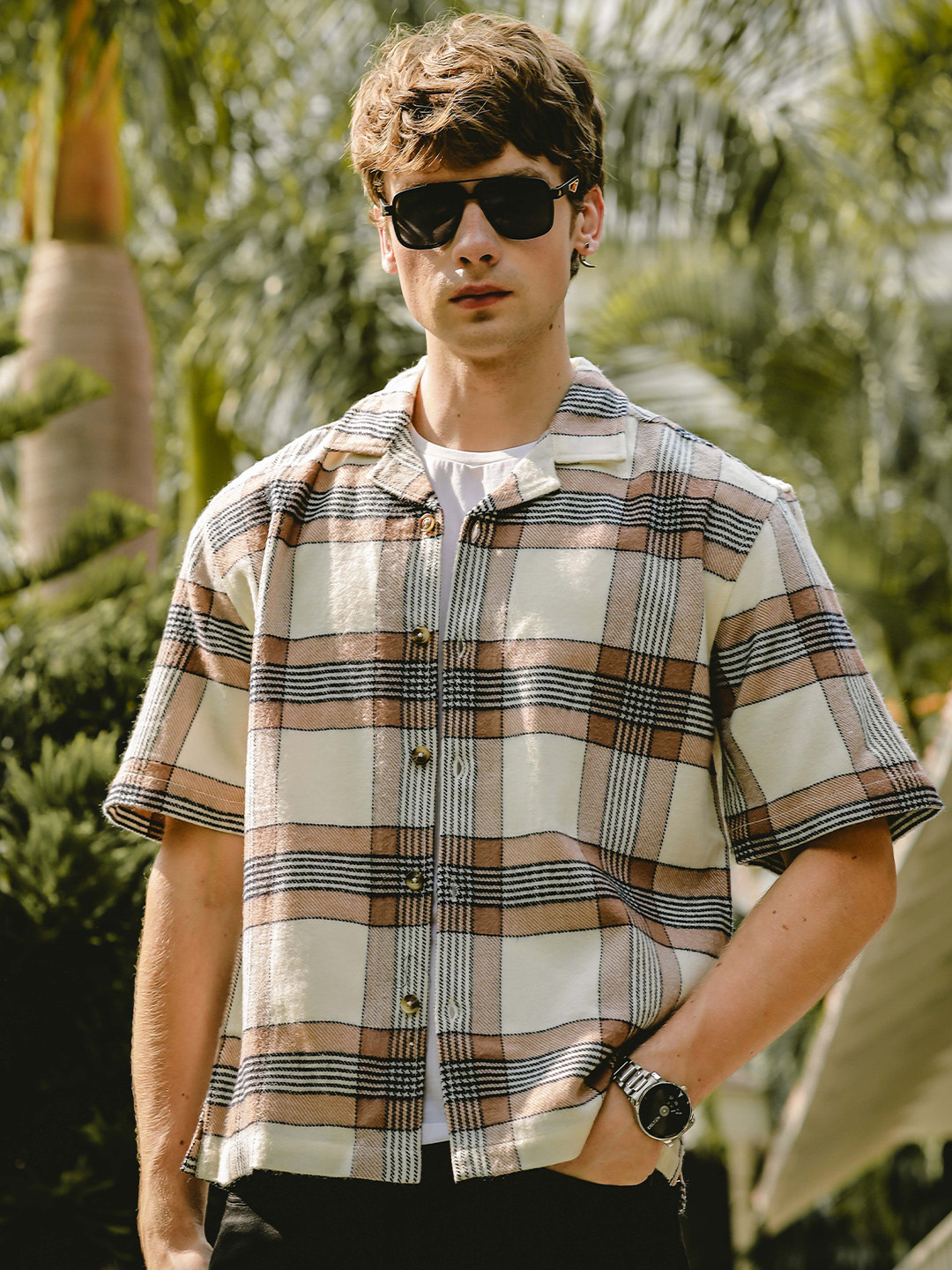 Men's Pink Abstract Cuban Collar Relaxed Fit Shirt