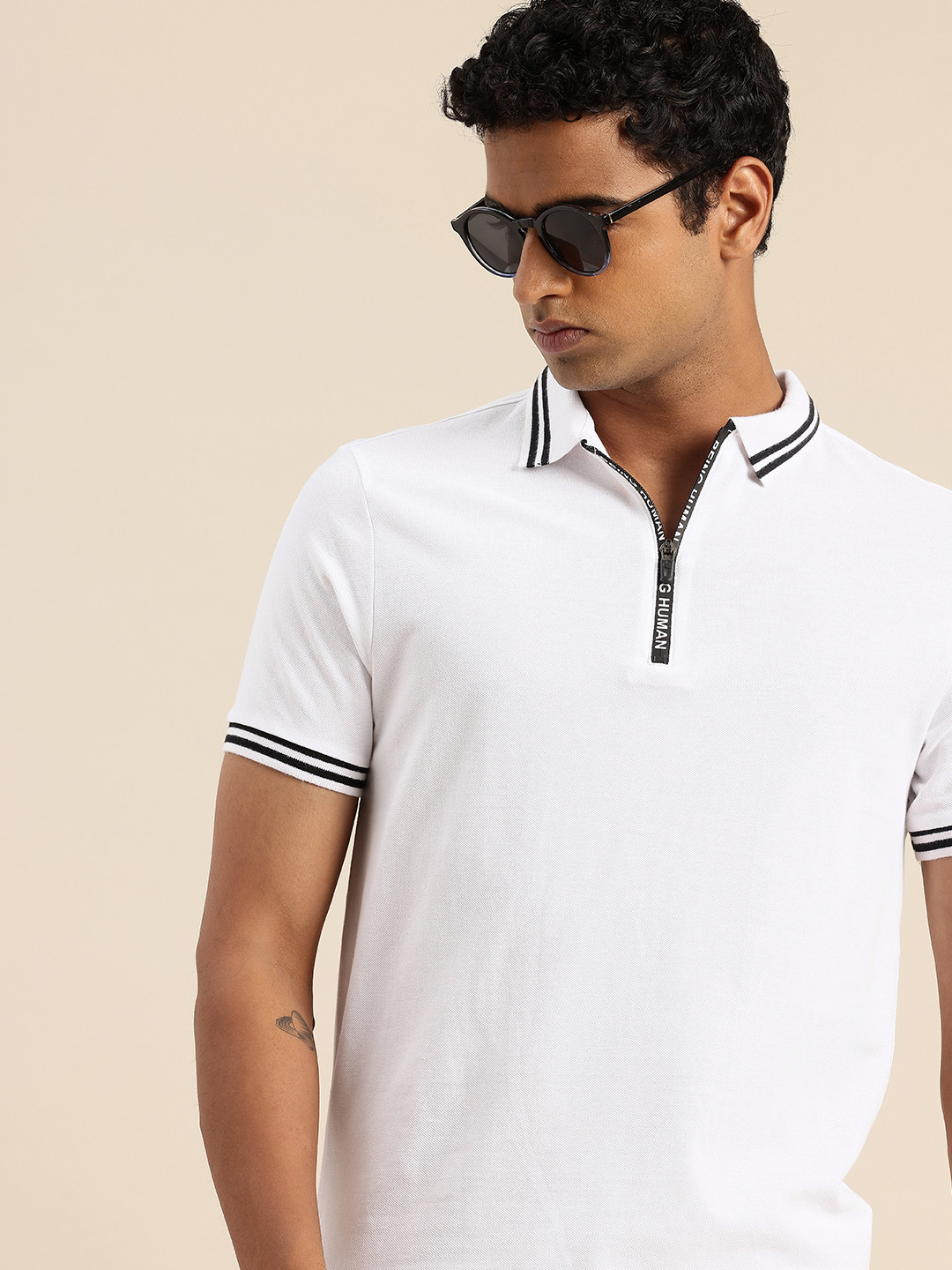 White Regular Fit Men's Polo T-Shirt by Being Human Clothing main image 0