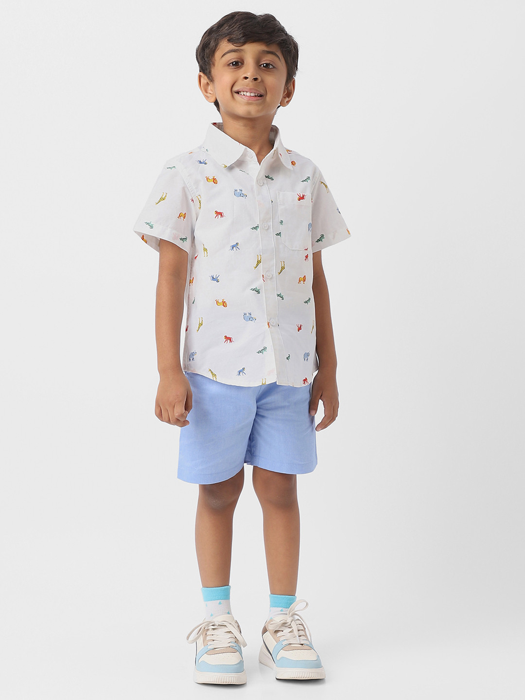 Buy Nauti Nati Boys Animal Print Cotton Half Sleeve Shirt & Chambray ...