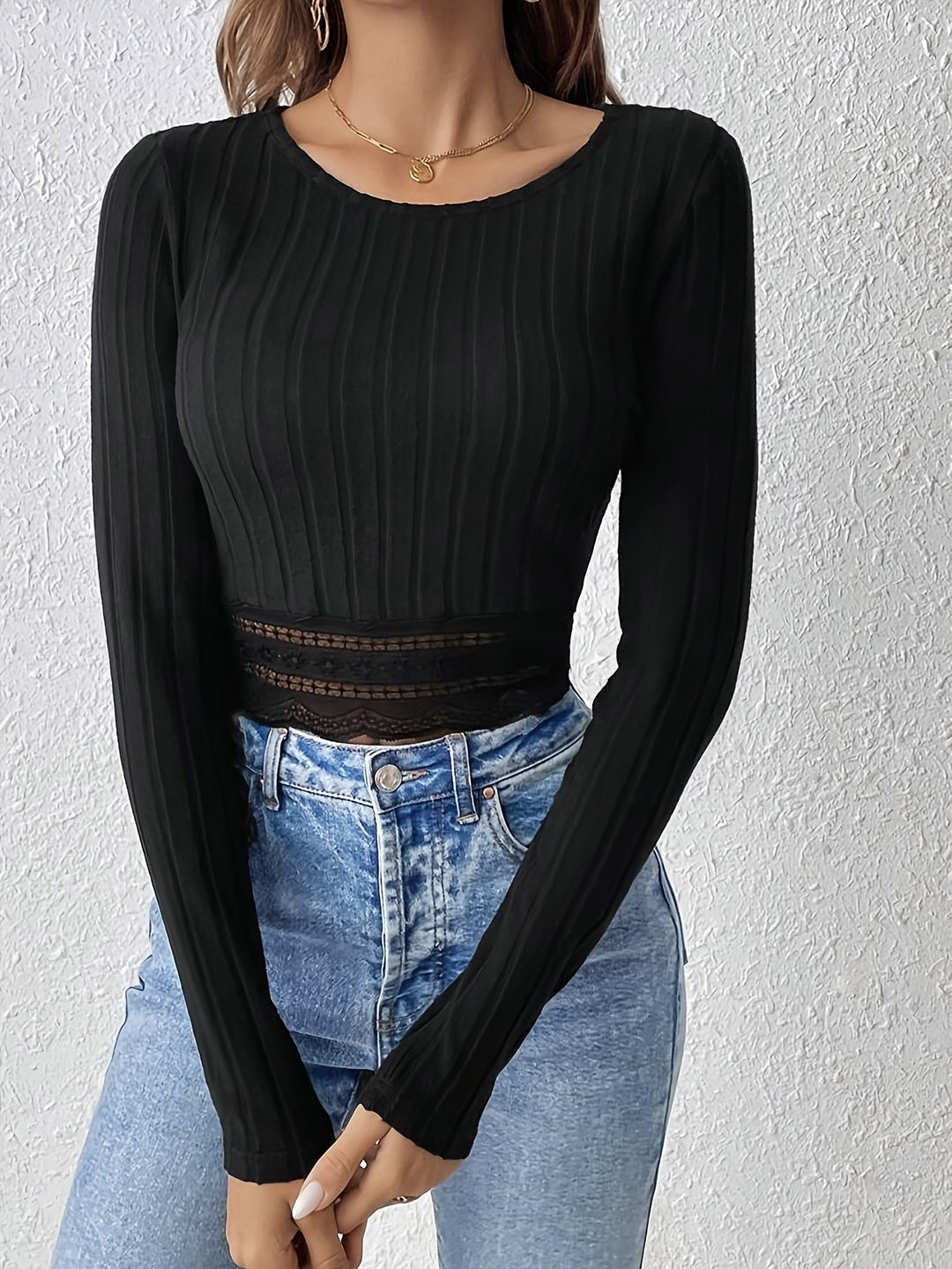 Women's Grey Round Neck Fitted Crop Top