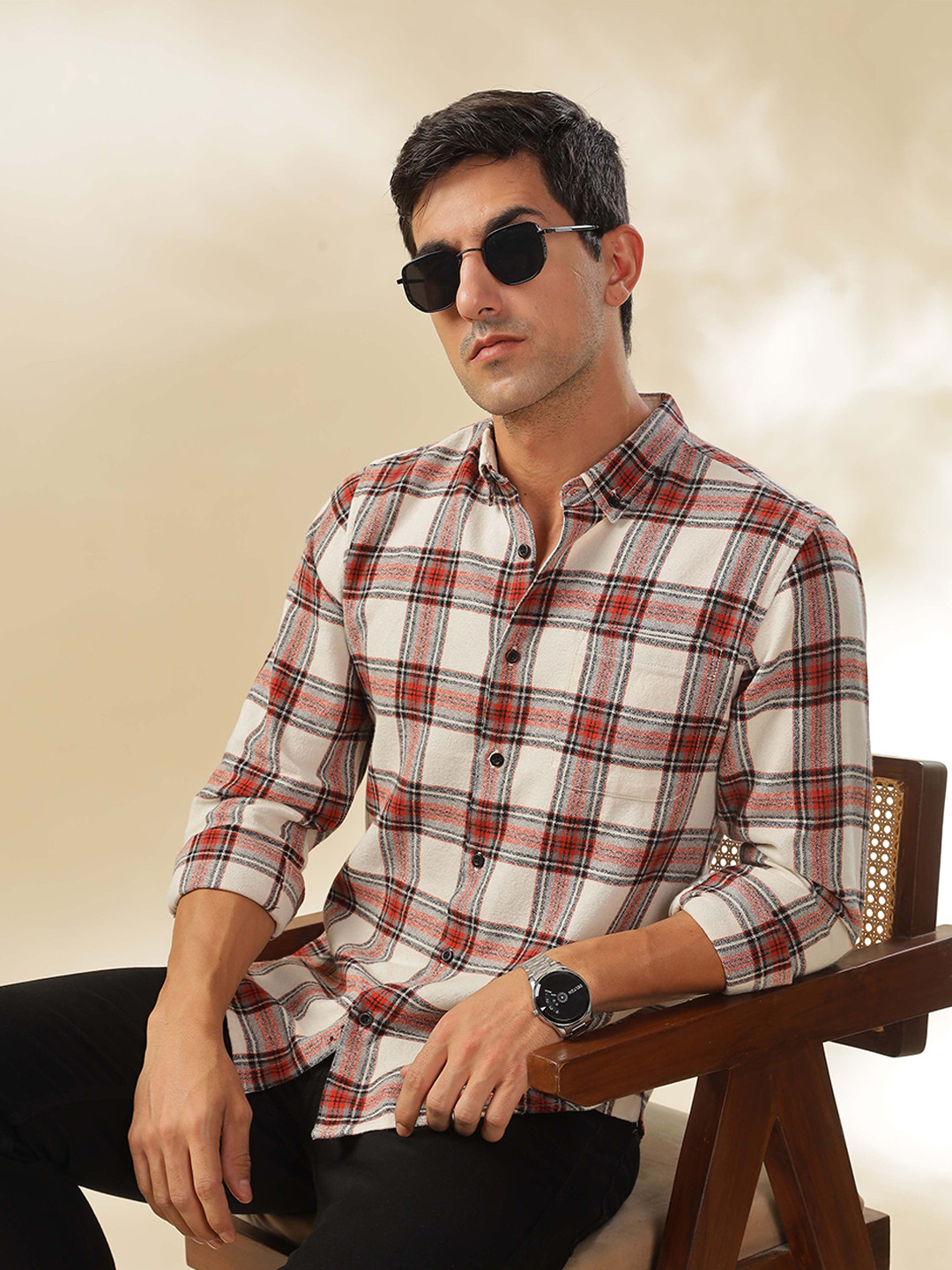Men's Blue Standard Slim Fit Tartan Checks Opaque Cotton Casual Shirt