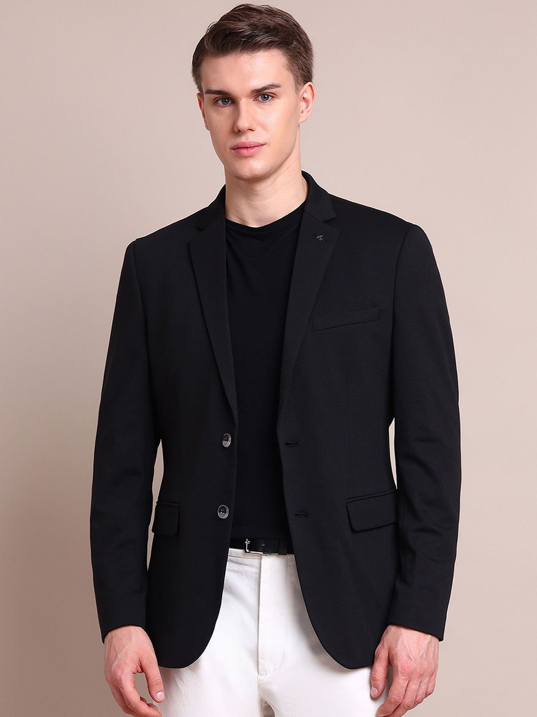 Men's Black Notched Lapel Single-Breasted Formal Blazer