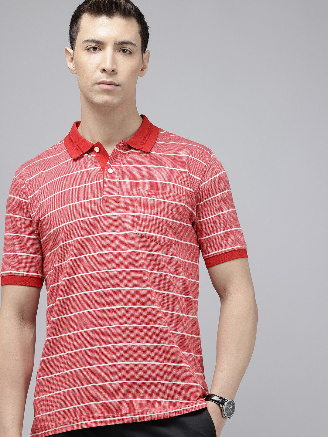 Men's Purple Striped Polo Collar Cotton Casual T-Shirt