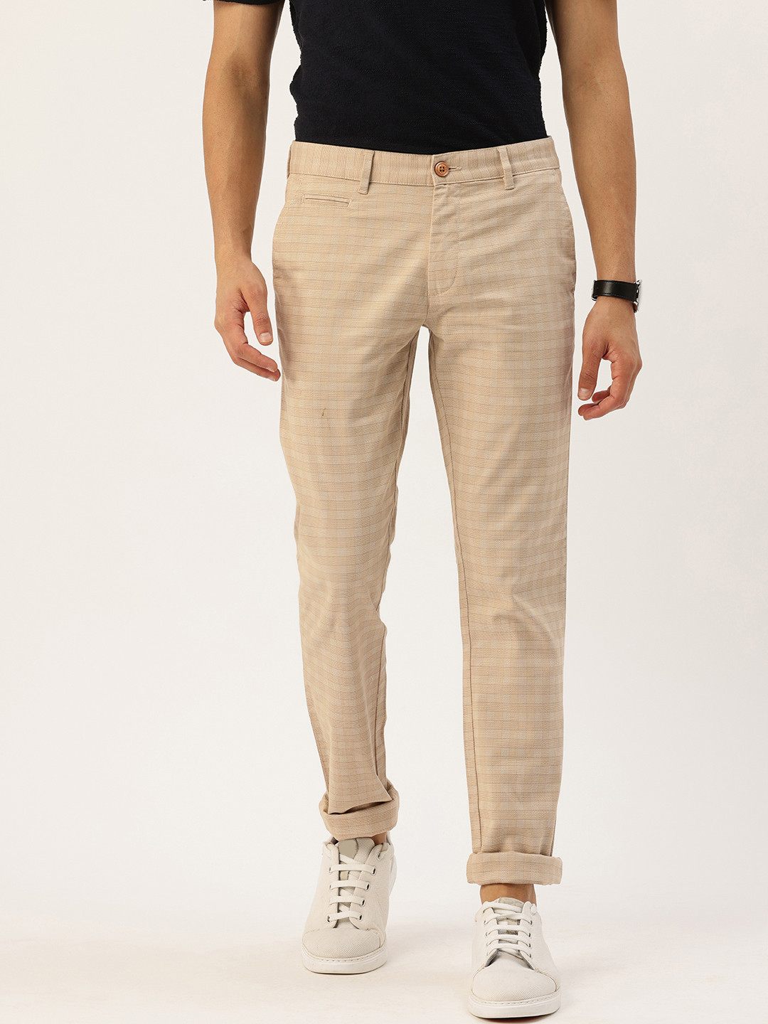 Buy Parx Men Checked Tapered Fit Casual Trousers - Trousers for Men ...