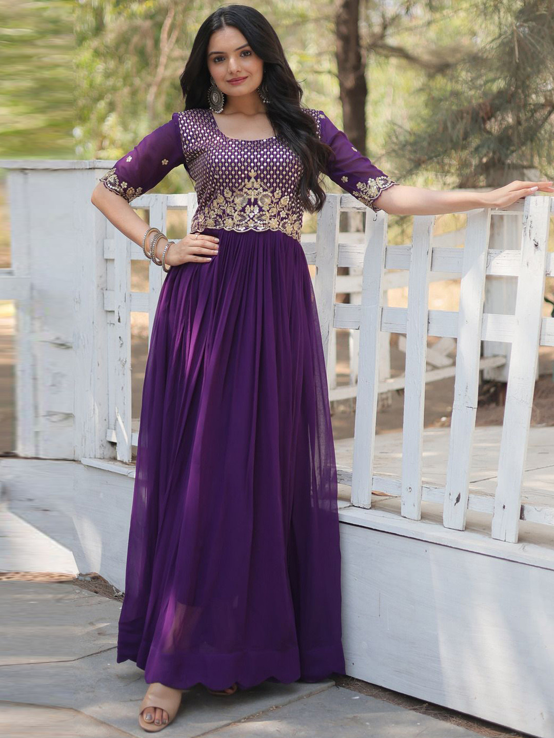 Ethnic Printed Long-sleeved Dress