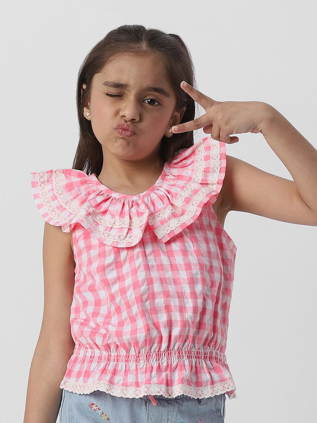 Nautinati Girls Checked With Ruffles Playsuit main image 1