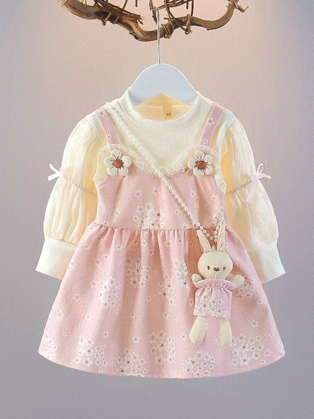 Girls Yellow & Pink Floral Fit And Flare Dress main image 0