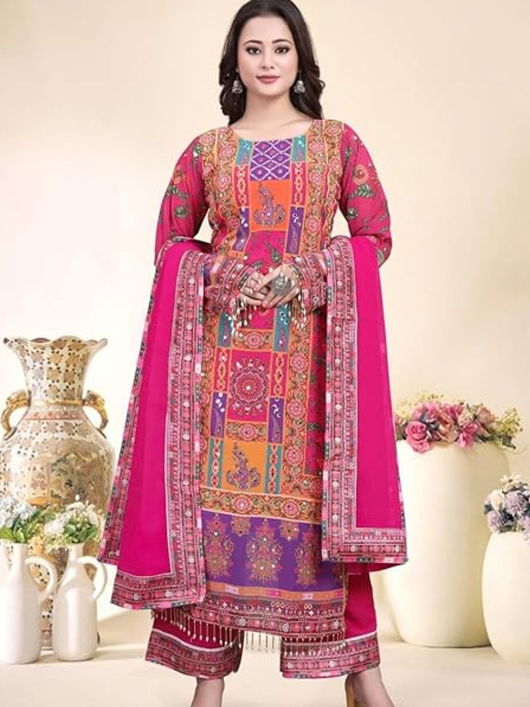 Women's Solid Kaftan Mirror Work Black Kurta Set