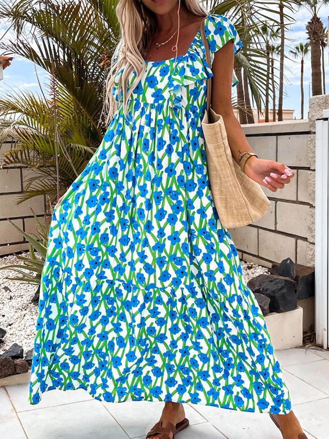 flower maxi dress long sleeve Hazel Floral Deep V Tiered upto70dress HeightxSize:4'6