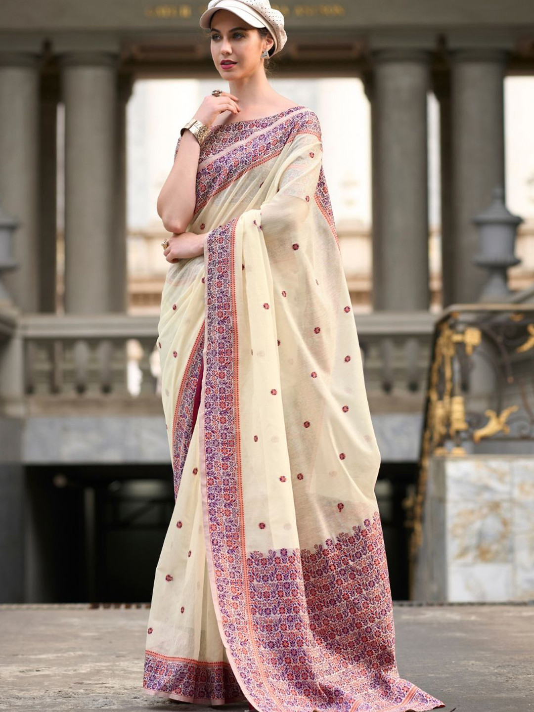 Soft Linen Cotton Saree - Avocado